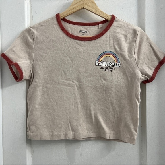 Fox Rainbow Baby Cropped T Shirt, Tan and Brown Sz 16, fits like a S/M - Picture 1 of 5